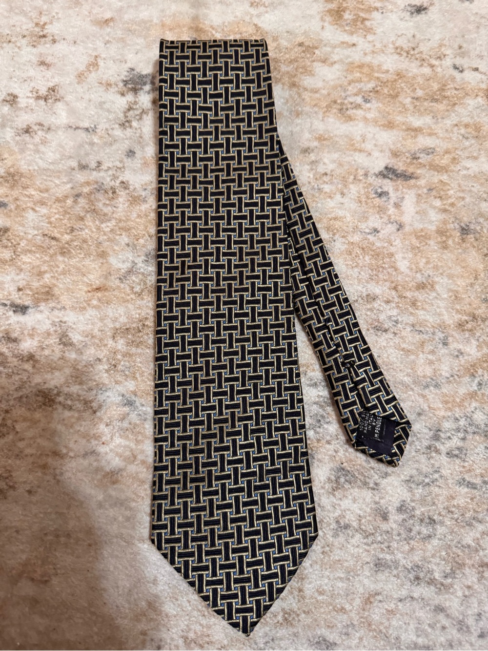 Hart Schaffner & Marx Handmade Italian Geometric Silk Black/Gold by M. Pendleton